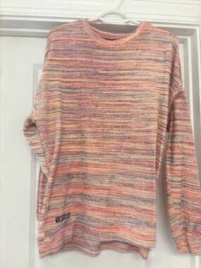 Southern Marsh Peach and Navy Multicolor Speckled Knit Crewneck